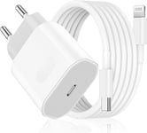 Chargeur Rapide pour iPhone 14/14 Pro/14 Pro Max/14 Plus/13 12 11 SE Mini X XS XR 8, Prise Adaptateur Secteur Embout USB C 25W et 2M Cable Secteur