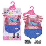 Baby born Bath Pyjamas with Shoes Blue 834268 - Accessories for Dolls up to 43cm - Features Shark-Themed Print & Matching Slippers - Ideal for Baby born Bathtub - Suitable for Kids from 3+