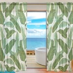 ALAZA Sheer Voile Curtains, Tropical Palm Banana Leaves Polyester Fabric Window Net Curtain for Bedroom Living Room Home Decoration, 2 Panels, 78 x 55 inch