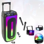 Pack Enceinte USB Bluetooth Autonome Karaoke MS-MAGIC-SOUND1000 TWS 1000W 2 Micros - 3 Jeux Lumières Strobe Astro Derby