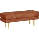 Banc en Velours Banquette de Lit Rembourré Glam Pouf Pieds en Métal Doré Rouge Roseville