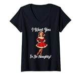 Womens Vintage Pinup Santa Girl, Naughty Christmas List V-Neck T-Shirt