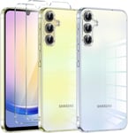 Couqe Pour Samsung Galaxy A25 5g Avec 2 Pièces Verre Trempé Protection Écran, Transparente Silicone Tpu Bumper Housse Pour Samsung A25 Anti-Choc, Anti-Scratch Hd Clair Étui Protection Case