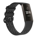 Fitbit Charge 3 Ontto klassinen silikooni muovinen vaihto ranneke metalli soljella, koko S - Musta