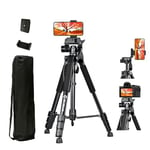 Moman Trépied Appareil Photo, TP59F Léger Trépied Camera en Aluminium pour Appareil Photo avec Tête Hauteur 150cm pour DSLR Capacité de Charge Maximale 5KG, Trépied de Voyage Réglable et Portable