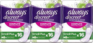 Always Discreet Sensitive Bladder Incontinence Pads Liners Small Plus Pack of 48