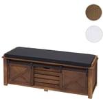 Banc avec compartiments de rangement HWC-H53, rembourré, métal, bois massif, aspect shabby 43x102x33