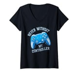 Womens Never Without My Controller Retrogaming Video Game Gift V-Neck T-Shirt