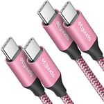 etguuds USB C to USB C Cable [1M 2-Pack], USB Type-C Charger Cable 60W Fast Charging Nylon Braided for iPhone 16 15 Pro Max Samsung Galaxy S24 Ultra S24 S23 Note 20 Plus A54 A70 (Pink)