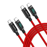 SooPii Câble USB C vers USB C, [Lot de 2, 1.2M] 100W PD Câble de Charge Rapide, Type C Nylon Tressé Câble avec affichage LED pour lPhone 15,lPad Air,MacBook Pro,Galaxy S23/S22 (Rouge)