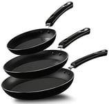 KICHLY Non Stick Frying Pan Set, 3 Pcs Induction Hob Pan Set, Professional Chefs Pan Sets Non Stick, Kitchen Cookware 20cm, 24cm, and 28cm (Black, 1 Set of 3)