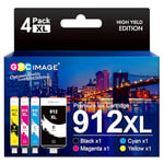 GPC Image 912XL 3YP34AE High Yield Multipack Ink Cartridge Replacement for HP 912 XL Compatible for OfficeJet 8010 8012 8014 8015 OfficeJet Pro 8022 8023 8024 Printer(Black/Cyan/Magenta/Yellow)