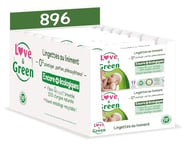 LOVE & GREEN - Lingettes Saines et Ecologiques au Liniment - Fibres 100% d'Origine Naturelle - SANS Plastique - Testées sous contrôle dermatologique - Pack de 16x 56 lingettes (896 lingettes)