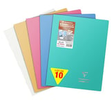 Clairefontaine 981441Cpack Lot de 10 Cahiers Agrafés Koverbook Silver - 24x32 cm - 96 Pages Grands Carreaux - Papier Blanc 90 g - Couverture Polypro Opaque - Couleur Aléatoire