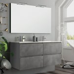 Meuble de salle de bain 140cm double vasque - 4 tiroirs - ciment (gris) - BALEA
