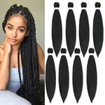 Braiding Hair Pre Stretched - 16 Inch Pre Stretched Braiding Hair 1B Braiding Hair Soft Yaki Texture 8 Packs Crochet Hair Extensions Braids for Black Women (16 Inch(8Packs), 1B)