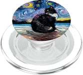 Chat smoking sur la plage nuit étoilée art impressionniste par Aja PopSockets PopGrip pour MagSafe