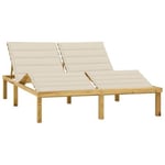 Transat chaise longue bain de soleil bois crème Helloshop26