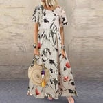 Ladies Short Sleeve Printed Long Dress A Line Kaftan Maxi Dresses Beach Sundress