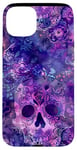 Coque pour iPhone 15 Plus Aquarelle violette ethnique horreur bleu feu flamme crâne