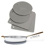 Silicone Trivets for Hot Dishes and Hot Pot Holder - Multipurpose Silicone Pot Holders for Kitchen Heat Resistant (2 Pcs Round 17.7 cm + 2 Pcs Square 18.5 cm - Grey)