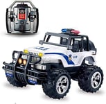 MIEMIE 4WD Remote Control Monster Police Truck Waterproof Car Toys For Boys With Lights High Speed Wireless Electric Racing 2.4GHz Off Road Vehicle Crawler Buggy Kids Adults Hobby Toys White