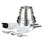 Tefal Ingenio Preference On Batterie de cuisine 15 p, Induction, Acier inoxydable, Revêtement antiadhésif, Empilable, Compatible lave-vaisselle, Fabriqué en France L9749532