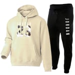 OKMJ Michael Jordan Homme Sweat à Capuche, 23 Casual Fitness Sportswear S-XXXL Mens Loose Tracksuit Loose Set Sweat à Capuche + Pantalon de survêtement, Confortable. Beige-XL