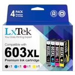 LxTek 603XL Compatible Ink Cartridge Replacement for Epson 603 XL for XP-4100 XP-3100 XP-2100 XP-2105 XP-4105 XP-3105 Workforce WF-2830 WF-2850 WF-2835 WF-2810 (Black Cyan Magenta Yellow，4-Pack)