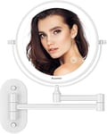 Auxmir Miroir Grossissant Lumineux Mural x10, LED Miroir Maquillage Mural avec 3 Modes de Couleur, 1X/10X Grossissement Charge USB, Écran Tactile, 360° Pivotant et Extensible pour Salles de Bain