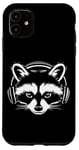 iPhone 11 Black and White Gamer Raccoon with Headphones Case