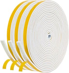 Joint Fenetre Isolation, 6Mm(L) X3Mm(H) X15M(L) Joint Mousse Adhésif, Joint Porte Isolation Phonique Fenetre, Joint Porte Entree-Blanc (5M X3 Rouleaux)