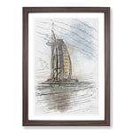 Big Box Art The Burj Al Arab in Dubai Vol.1 Sketch Framed Wall Art Picture Print Ready to Hang, Walnut A2 (62 x 45 cm)