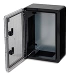 BOXEXPERT Boîtier en plastique ABS, IP65, armoire murale, boîtier industriel, boîtier vide, 350x250x150mm, noir, transparent, plaque de montage, verrouillage, boîtier de la série Fleet