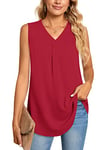 Aodemo Women's Vests Summer Ladies Pleated Tops Blouses Shirts Loose Sleeveless Tank Top Chiffon Vest for Work M, Red