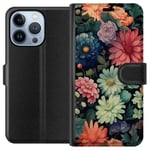 Apple iPhone 13 Pro Svart Plånboksfodral Färglada blommor