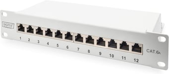 Panneau de brassage Cat. 6a-12 ports-prises RJ45-montage en rack 10 pouces 1U-panneau de distribution LSA-blindé-gris