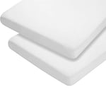 Dudu N Girlie Travel Cot Fitted Sheet 95 x 65 | White Travel Cot Sheets 95 x 65cm | Hypoallergenic Toddler Bed Sheet Breathable Easy Care | Junior Bed sheets (Pack of 2, White)