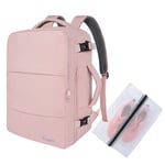 Taygeer Sac a Dos Voyage Cabine Avion, Bagage à Main 45x36x20 Easyjet, Sac à Dos pour Ordinateur Portable 15.6 pouces USB Charging Port, Sac a dos Travail Sac a dos voyage Femme Collège Scolaire, Rose