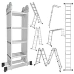 Tolletour - echelle telescopique Échelle à rallonge légère en aluminium, niveau 4x4 antidérapant + roue + planche échelle à rallonge extensible