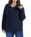 Hanna Nikole Pull pour femme - Col rond - Pull décontracté en tricot - Automne - Hiver - Couleur unie - Manches longues - Chemisier ample, bleu foncé, 50 grande taille