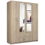 Roma Grande Armoire chambre bureau 205x160x52 cm Penderie 2 portes 2 Miroirs 2 tiroirs Meuble de rangement