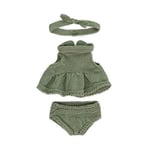 Miniland Dolls 31683 Ensemble de vêtements tricotés fabriqués avec des matériaux recyclés pour poupée bébé de 21 cm Modèle : Robe et Bandeau en Vert