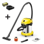 Aspirateur sans fil WD 3-18 S V-17/20 + Set batterie 18V / 2.5Ah + chargeur KARCHER