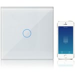 Interrupteur wifi Connecté Alexa Google Assistant Smart Life Compatible, Mural Interrupteur Tactile 1 Gang 1 Voies Blanc Panneau en Verre Trempé