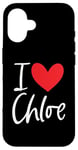 Coque pour iPhone 16 Cœur personnalisé avec inscription « I Love Chloe »