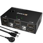 Dual Monitor KVM Switch HDMI 2 ports 4K@60Hz, KVM Switch 2 moniteurs pour 2 ordinateurs partagent 2 moniteurs et 4 hub USB 2.0, contrôleur de bureau et câble HDMI USB inclus