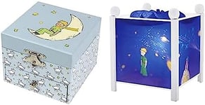 TROUSSELIER Boîte à Trésors & Bijoux Musicale "Le Petit Prince St Exupéry" - Colori Bleu + Veilleuse "Le Petit Prince St Exupéry" - Couleur Bois Naturel - Ampoule 12V 10W inclue - Prise Elec. EU