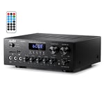 Amplificateur Audio 2 Canaux, Moukey 220W Amplificateur Stéréo Bluetooth 5.0, Amplificateur HiFi, Récepteur Audio Stéréo avec USB, SD, AUX, RCA, MIC in Echo, Radio, LED, pour Maison, MAMP1