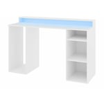 Bureau de gaming Hartford 323, Blanc, 78x138x48cm, led